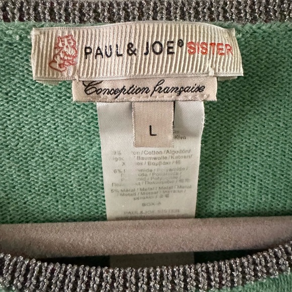 Anthropologie Oversized Short Sleeve Sweater Seafoam Green Silver Unique L - Picture 6 of 6